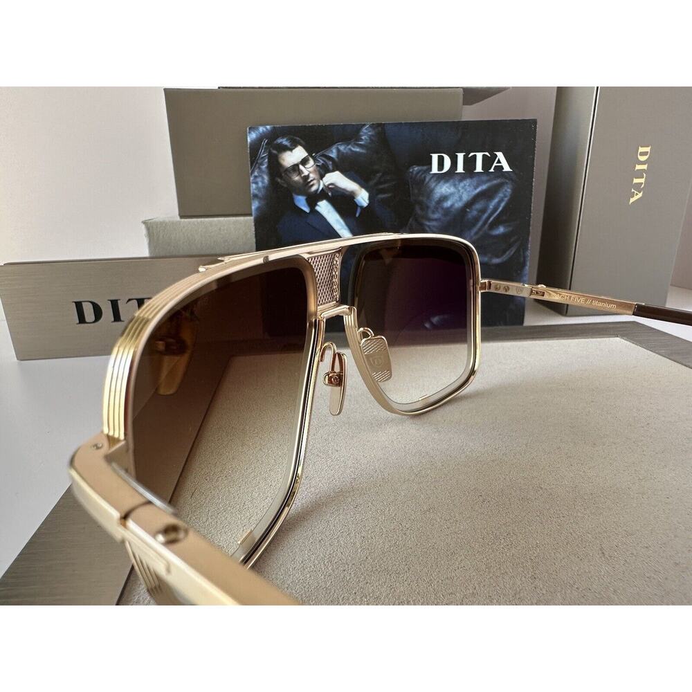 MACH-FIVE DRX-2087-I GLD BRN BRUSHED WHITE GOLD-BROWN GRADIENT SUNGLASSES - Picture 7 of 10